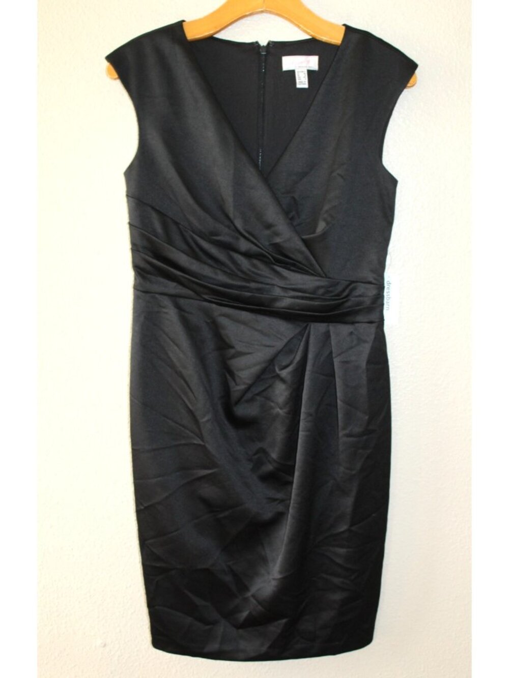 Lovely by Adrianna Papell Womens Black Sleeveless Ruched V Neck Dress 4 NWT